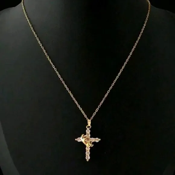 18k Gold Plated Cross & Crown Necklace Men's Women's Christmas Birthday Gift NEW